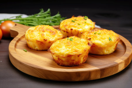 Homemade breakfast goodness - muffin cups filled with eggs, bacon, and cheese.の素材