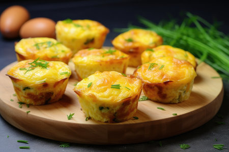 Wholesome breakfast muffins with greens and cheese.の素材