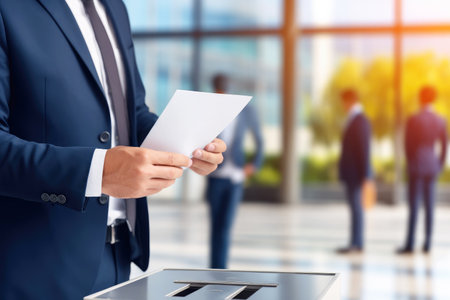 A man exercises his democratic right by casting a vote.の素材