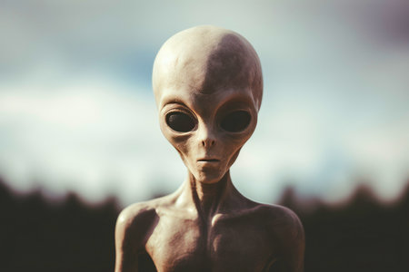 Alien invasion fantasy: extraterrestrial close up.の素材