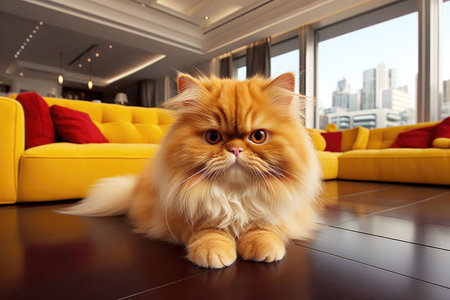 Long-haired ginger cat cozy in the apartment.の素材