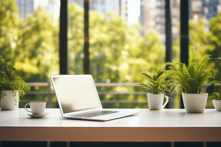 Creative workspace with laptop: modern office interior.の素材