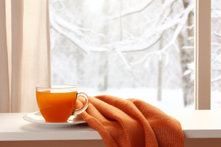 Warm tea on a cold day - winter mood.の素材