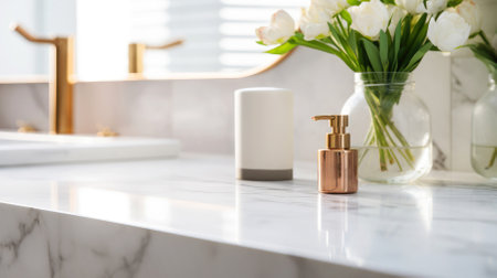 A stylish bathroom interior design with an elegant countertop.の素材