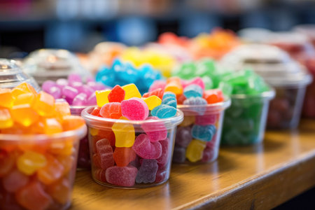 A colorful array of delicious sweets at the vibrant candy store counter.の素材