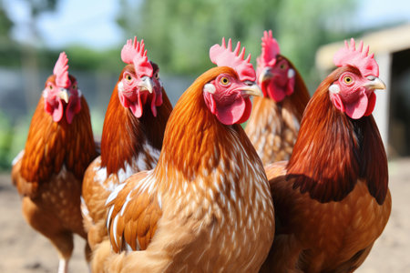 Free range chickens on a poultry farm.の素材