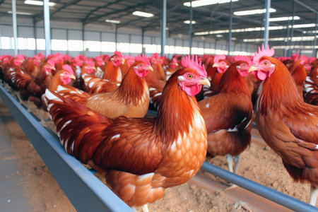 Chickens in a countryside farmyard, promoting agriculture and livestock farming.の素材