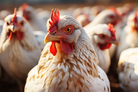 Chickens in the farmyard symbolize the concept of poultry and agriculture.の素材