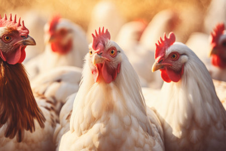 Chickens at the rural farm.の素材