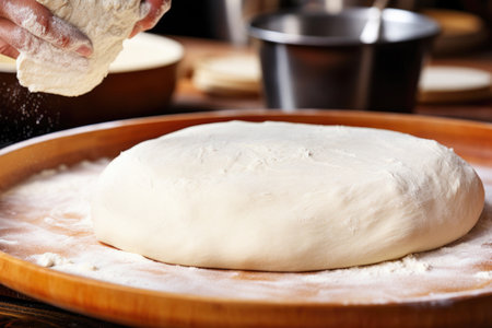Baker's hands meticulously knead dough.の素材