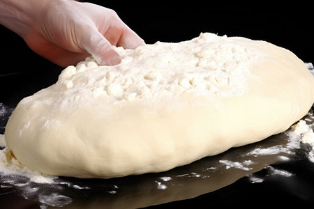 Close up of dough kneading - the concept of home baking.の素材