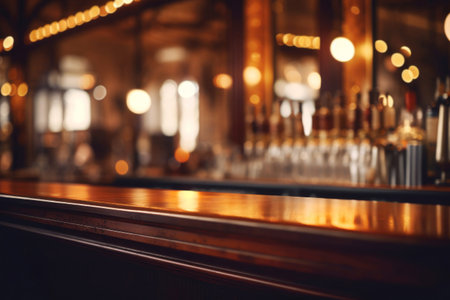 Empty wooden counter in a pub, offering space for creative design.の素材