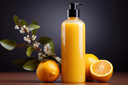A bottle of citrus shower gel with space for text.の素材