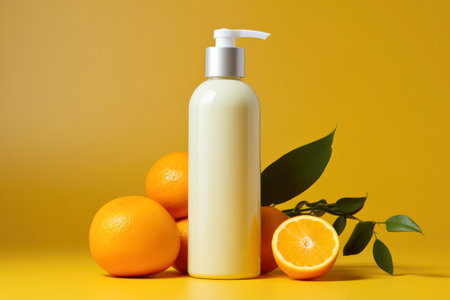 Orange scented shower gel in a stylish container with mock up.の素材
