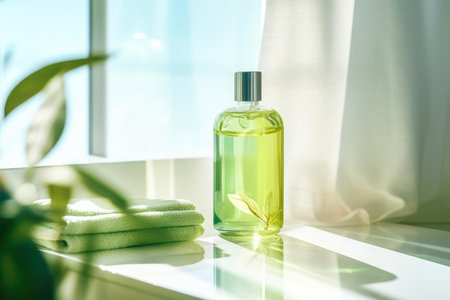 A bottle of shower gel with natural elements.の素材