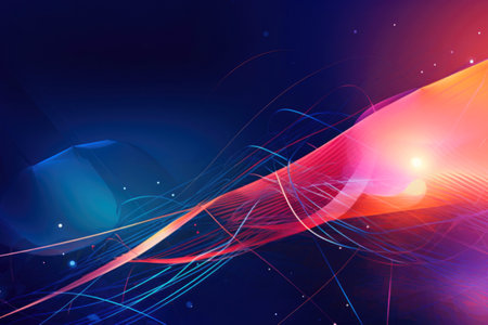 Abstract background with dynamic waves and glowing lines.の素材
