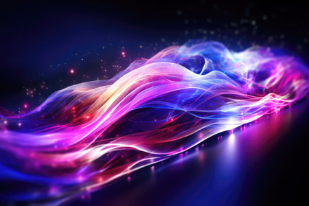 Abstract background with glowing lines and particles, futuristic wave.の素材