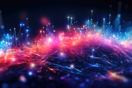 Abstract technology background with glowing particles. Network concept.の素材