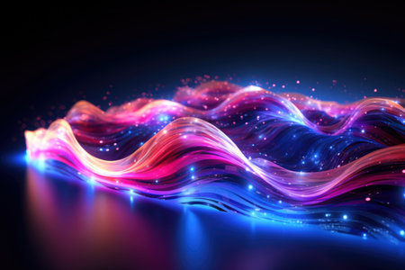 Abstract background with glowing wavy lines.の素材