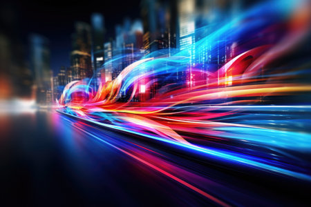 Car light trails on the road at night in the city, abstract background.の素材