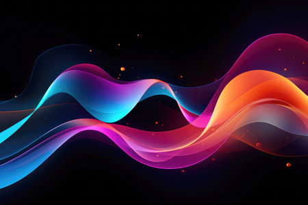 Abstract colorful waves on black background.の素材