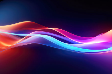 Abstract background with blue and red waves and text space.の素材