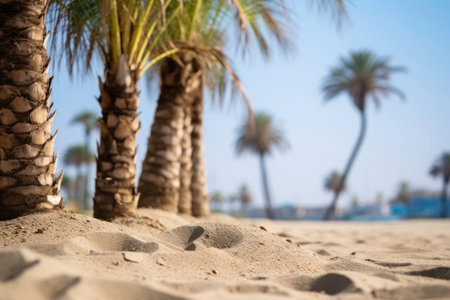 Seascape beauty: Beach and palms, the concept of summer retreat.の素材