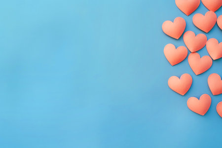 Pink hearts on blue background, valentine's day card design template.の素材