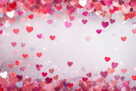 Blank card mockup, background with hearts for creative Valentine's Day design.の素材