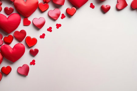 Valentine's Day card mockup with a red hearts on a white background.の素材