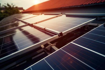 Sustainable living: solar panels providing alternative energy for a house.の素材