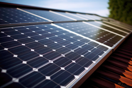Eco-conscious construction: solar panels installed for an energy-efficient home.の素材
