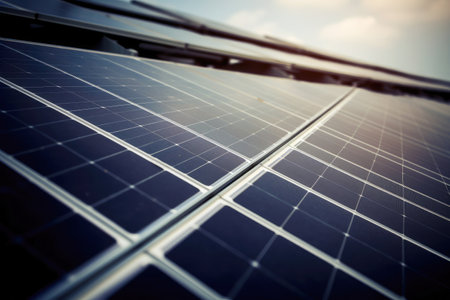 Green technology at work: solar panels for clean power.の素材