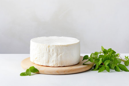 Organic goat cheese, a delicious dairy delight adorned with aromatic herbs.の素材