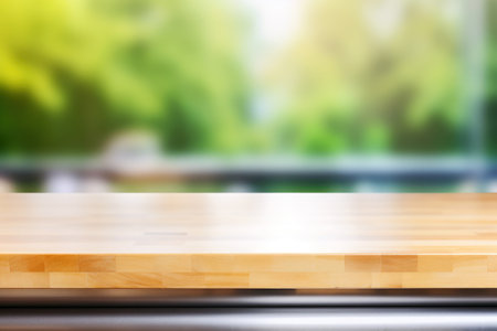 Copy space on a wooden countertop for a design template.の素材