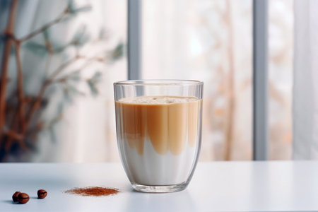 Glass of brown latte, a tasty morning energy boost.の素材
