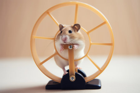 Fluffy hamster in a wheel.の素材