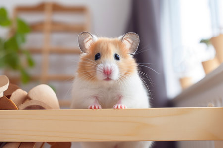 Adorable hamster in a modern home.の素材