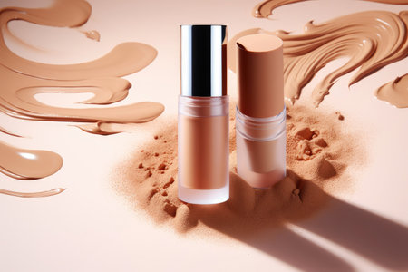 Glass bottles of foundation for a polished facial look.の素材