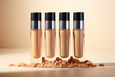 Facial care essentials: concealer in glass bottles.の素材