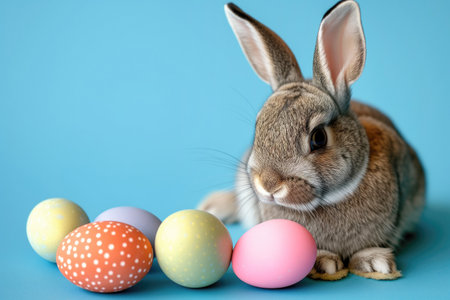 Easter bunny and colorful eggs decoration.の素材
