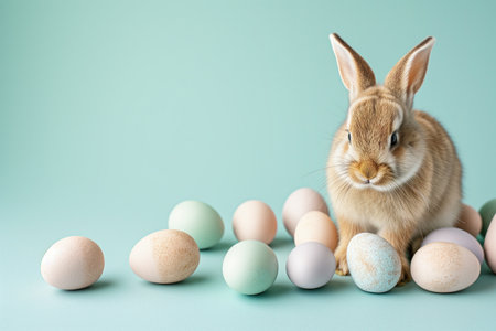 Easter bunny rabbit and eggs: card design.の素材