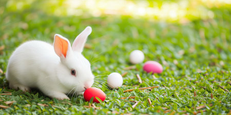Bunny and easter eggs: springtime celebration design template.の素材
