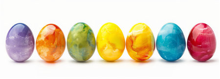 Easter eggs on white background, banner.の素材