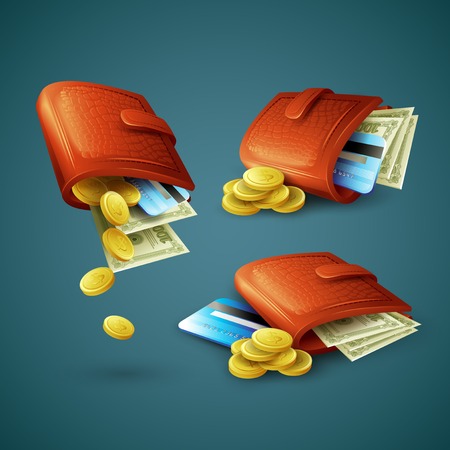 Purse with money, credit cards and coins. Vector illustration EPS 10のイラスト素材