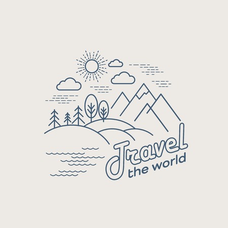 Flat linear landscape. Travel logo concept. EPS 10のイラスト素材
