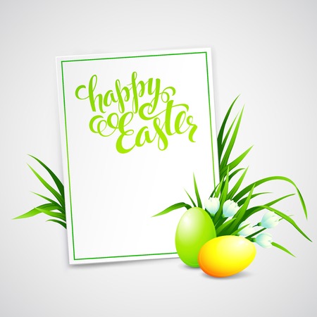 Easter card with eggs and flowers. Vector illustrationのイラスト素材