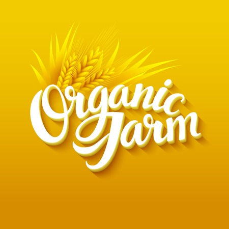 Organic Farm.  Hand letteringのイラスト素材