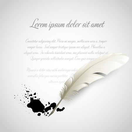 Vintage white Feather Pen and ink splash. Vector illustrationのイラスト素材