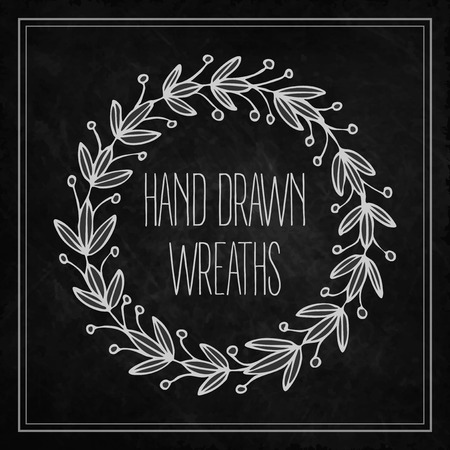 Decorative wreaths drawn in chalk on a blackboard. Vector illustration のイラスト素材